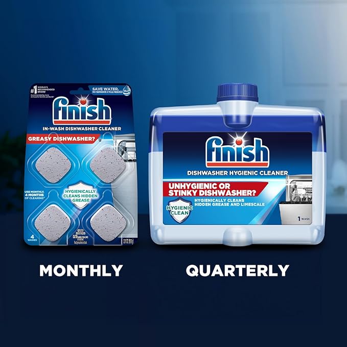 Finish Dishwasher Cleaner Tablets, 12 count, Hygienically Cleans Hidden Grease, Use in Normal Cycle, 12 Month Supply