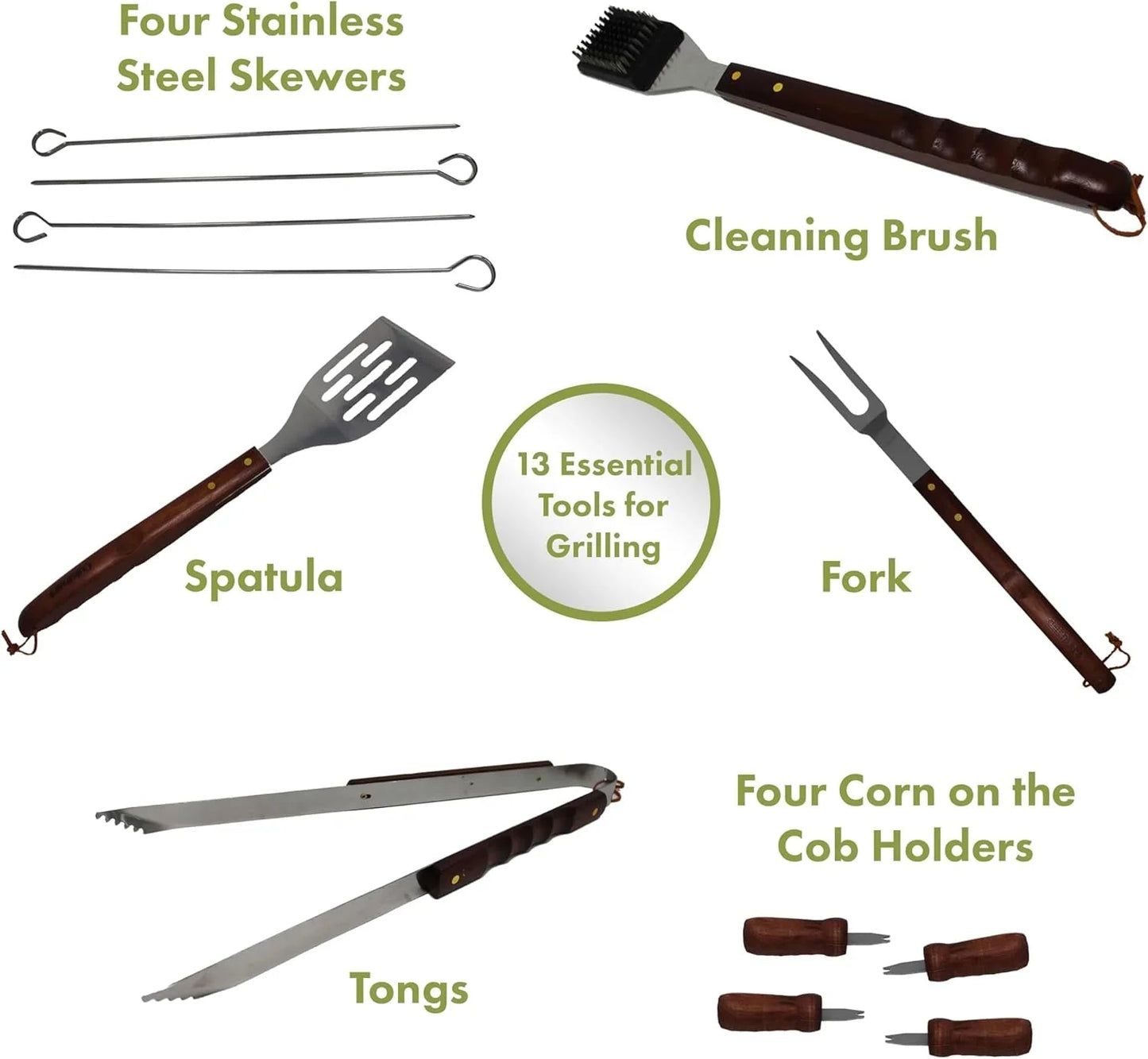 Cuisinart 13-Piece Grill Tool Set, Stainless-Steel BBQ Utensils & Accessories - Cart Shape