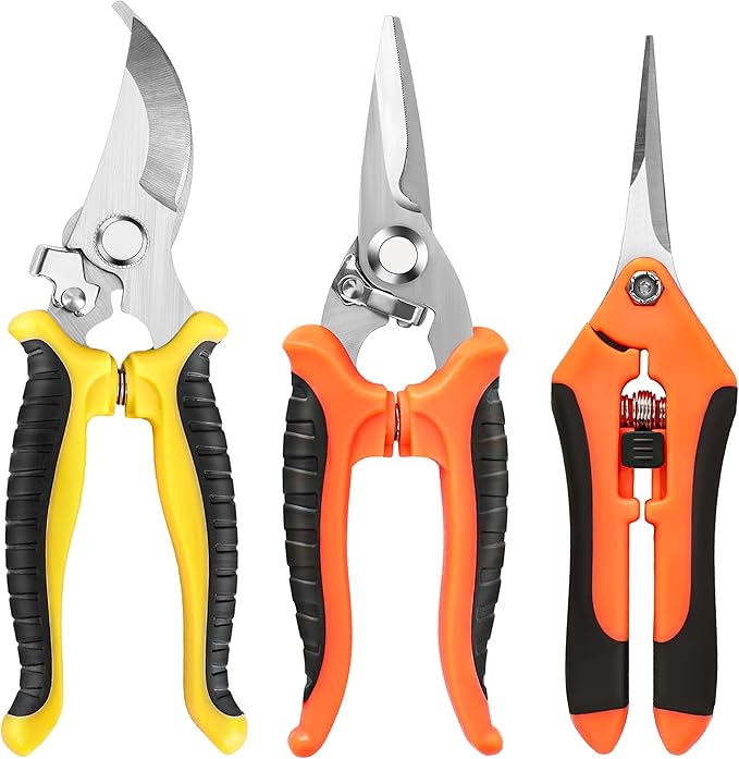 3-Pack Stainless Steel Pruning Shears, Pruning Snips and Clippers for Gardening - Cart Shape