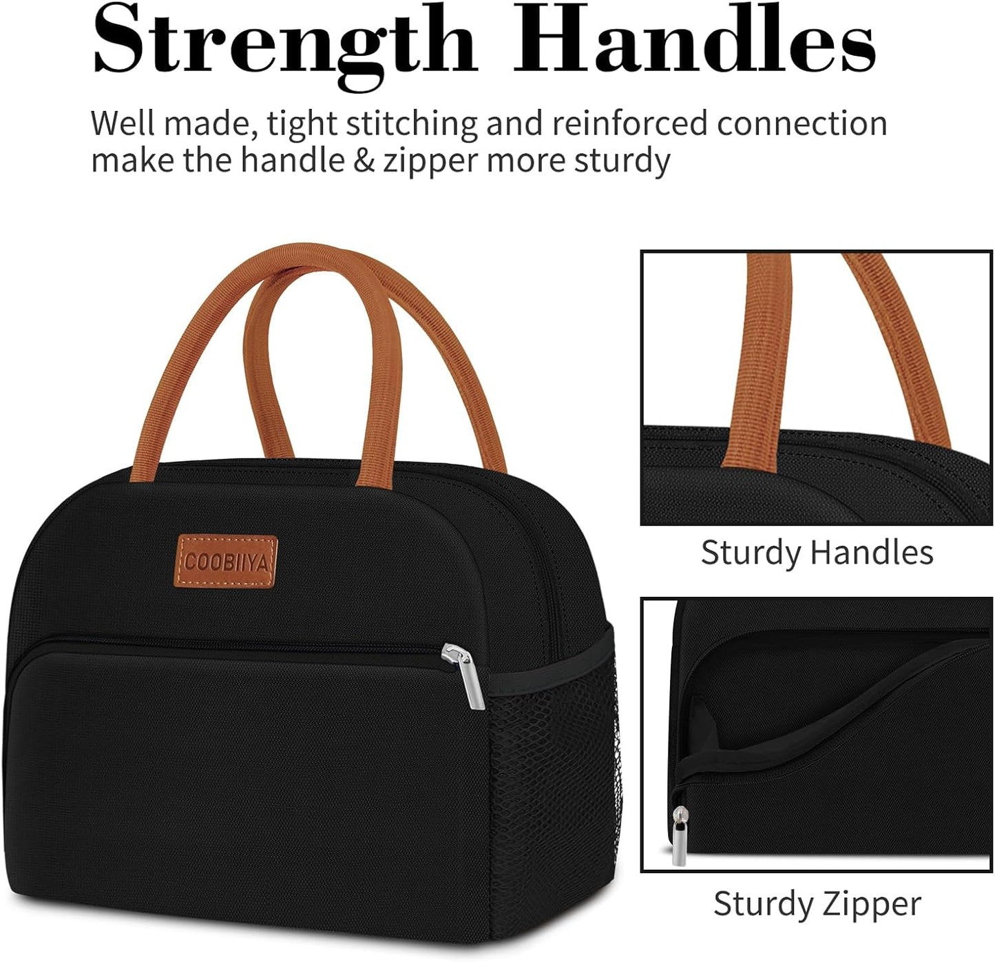 Coobiiya Lunch Box Lunch Bag for Women Adults Men, Reusable Cute Lunch Pail bag - Leakproof, Insulated Lunch Box Tote with Large Capacity, Cooler Lunch Container for Work/Travel/Office (Black)