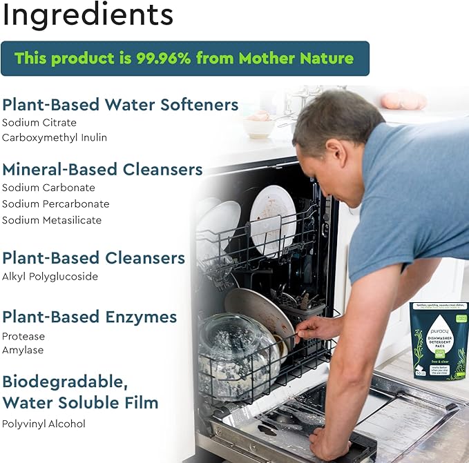 Puracy Dishwasher Pods, Natural Dishwasher Detergent, Free & Clear Dish tabs - Enzyme-Powered, Spot & Residue Free - TikTok Trend Items, Must Haves from TikTok Made Me Buy It (Free & Clear, 50 Count)