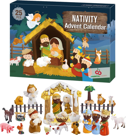 Advent Calendar 2025-25 Days of Christmas Nativity Scene Set - Countdown to for Kids Boys Girls Children Toddler Teens Indoor Toy