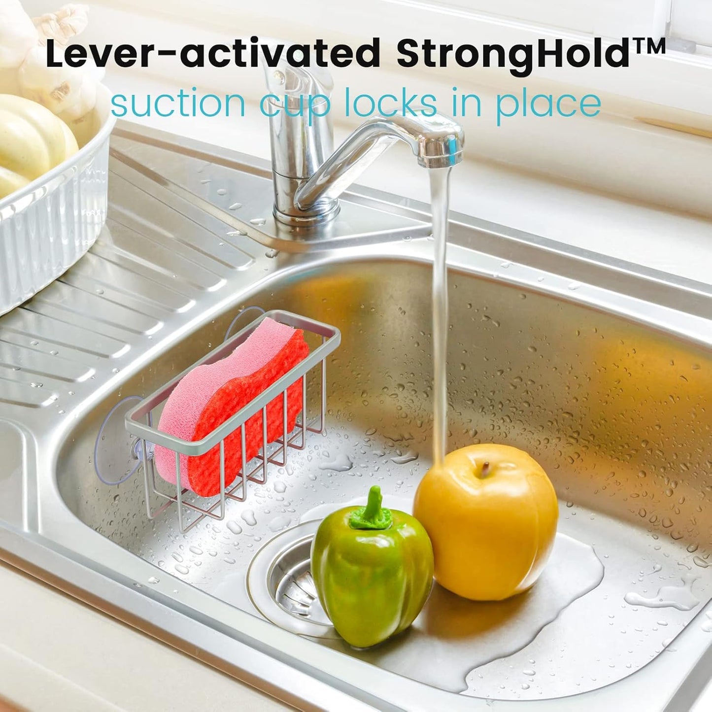 Sponge Holder for Kitchen Sink, Kitchen Sink Sponge Holder,Sink Caddy,Dish Soap Holder （Mat Silver）