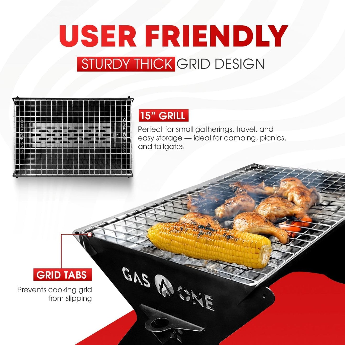 GasOne 15” Portable Charcoal Grill – Foldable BBQ Grill – Camping Grills for Backyard, Bonfire, Patio – Heavy-Duty Portable Fire Pit – Camp Cooking Gear