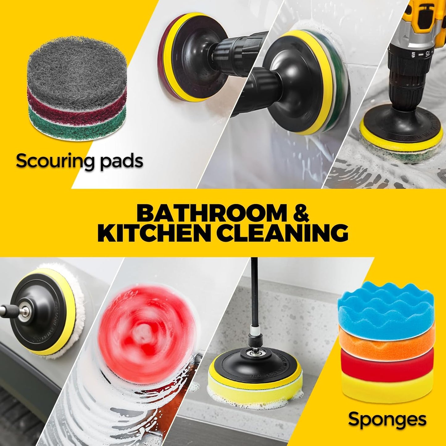 Holikme 22Pack Drill Brush Attachments Set,Scrub Pads & Sponge, Buffing Pads,Power Scrubber Brush,Car Polishing Pad Kit,Wax Applicator Pad,Car Cleaning Kit,Masonry Brushes,Cleaning Supplies
