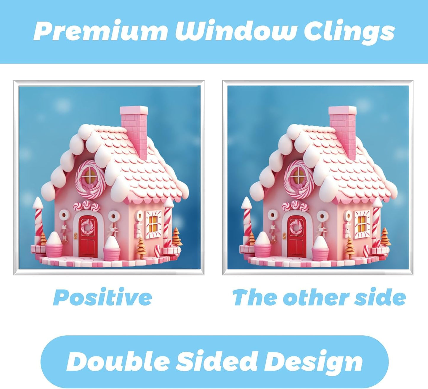 Christmas Window Clings Stickers, 9 Sheets Pink Santa Snowman Penguin Snowflake Christmas Tree Static Decals for Winter Holiday Decoration