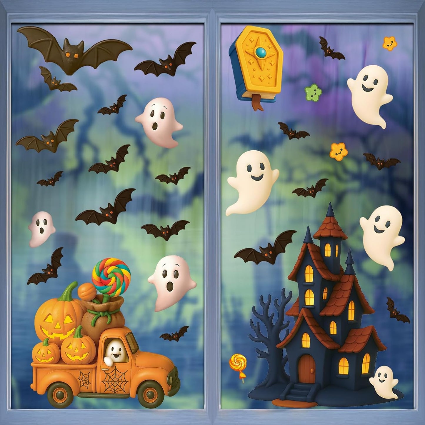 120 Pcs Halloween Window Clings Stickers– 9 Sheets Halloween Decorations, Double-Sided Window Stickers with Pumpkins Skeletons, Removable Glass Decals for Indoor Outdoor Trick or Treat Parties