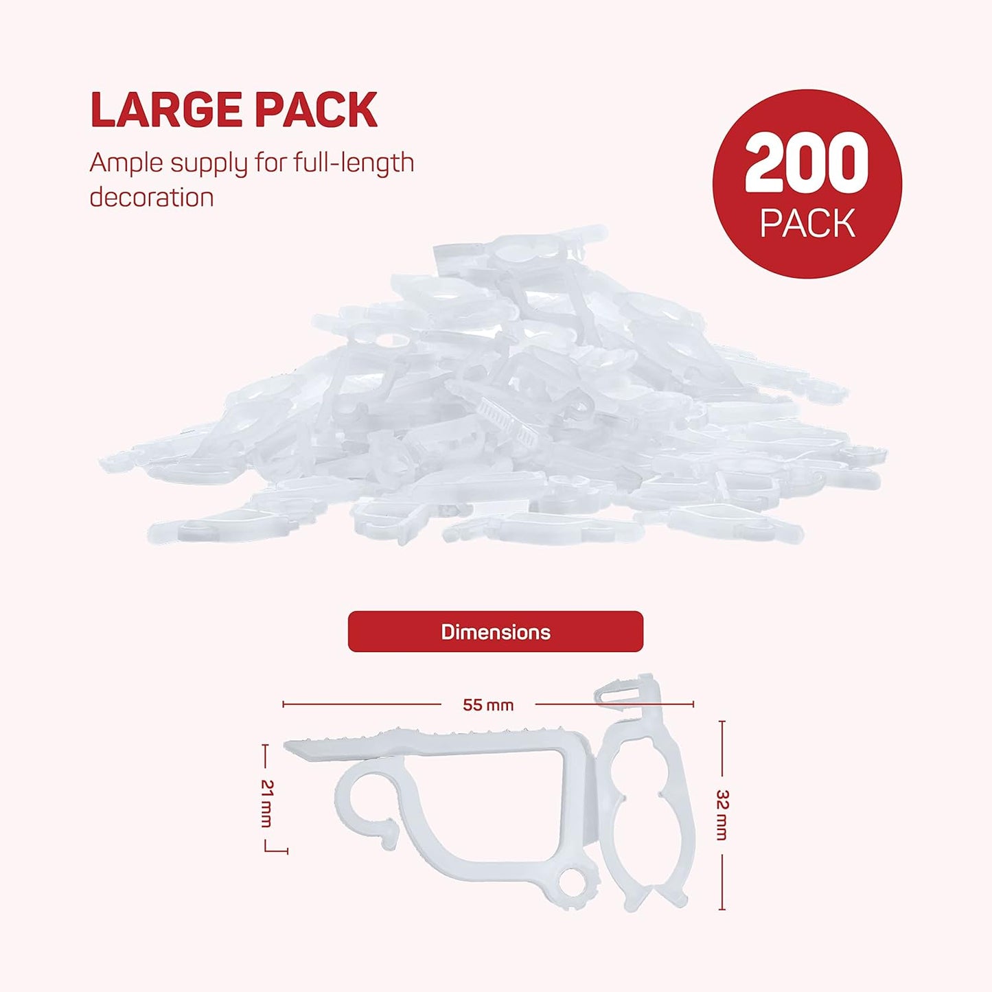 All-Purpose Holiday Light Clips [Set of 200] Christmas Clips, Outdoor Light Clips - Mount to Shingles & gutters - Works with Mini, C6, C7, C9, Rope, Icicle Lights - No Tools Required - USA Made