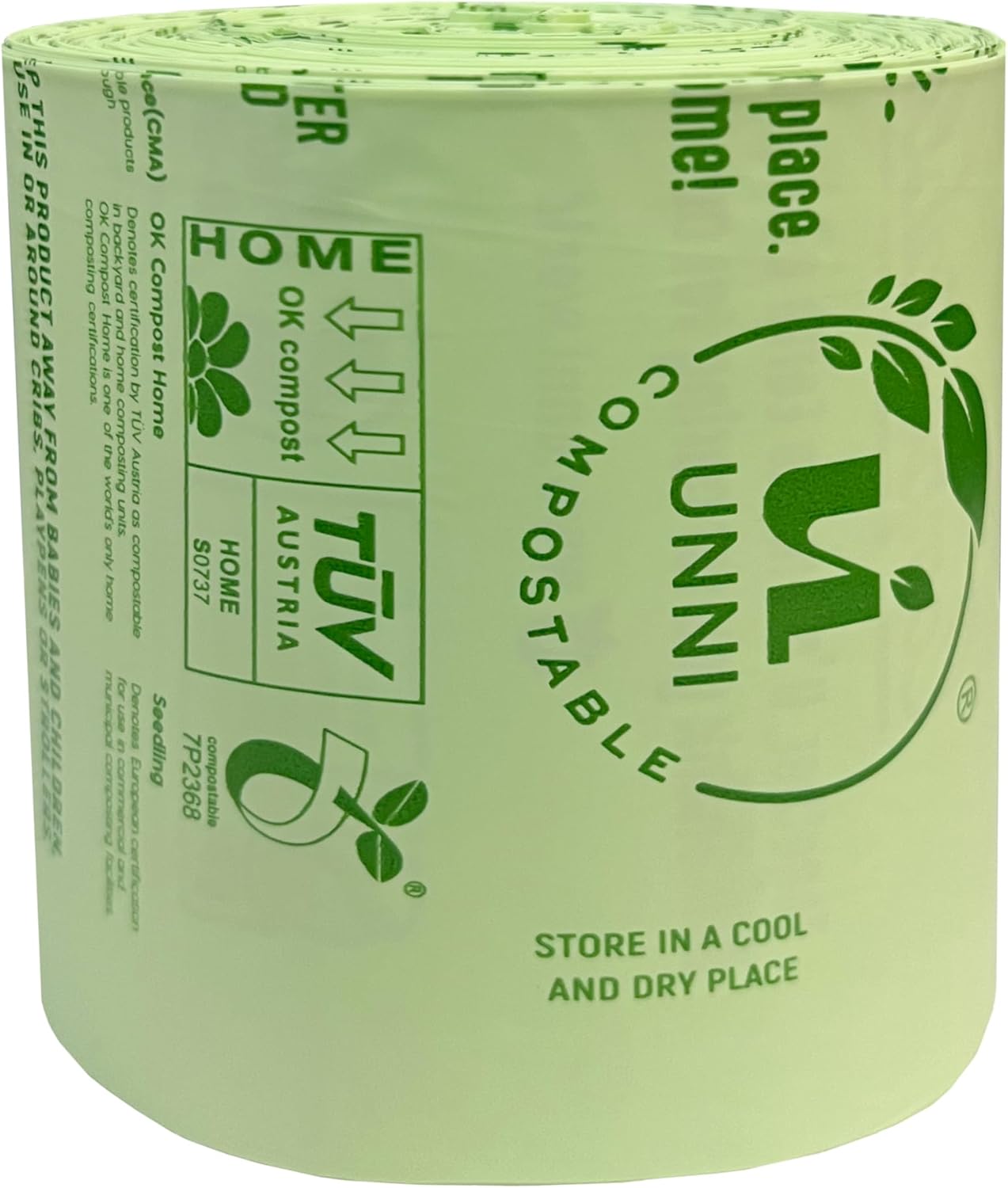 UNNI Compostable Trash Bags, 2.6 Gallon / 9.84 Liter, 100 Count, Extra Thick 0.71 Mil Small Kitchen Food Scrap Bin Liners, Certified by BPI, CMA & OK compost HOME, Meets the ASTM D6400 Standard