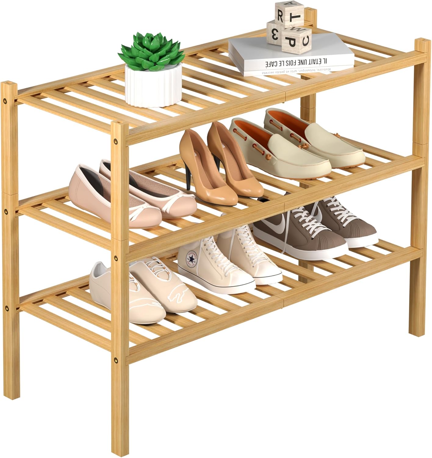 3-Tier Bamboo Shoe Rack Organizer for Entryway & Closet – Stackable Freestanding Shoe Shelf, Eco-Friendly
