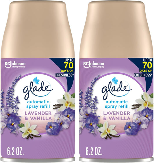 Glade Automatic Spray Refill, Air Freshener for Home and Bathroom, Lavender & Vanilla, 6.2 Oz, 2 Count