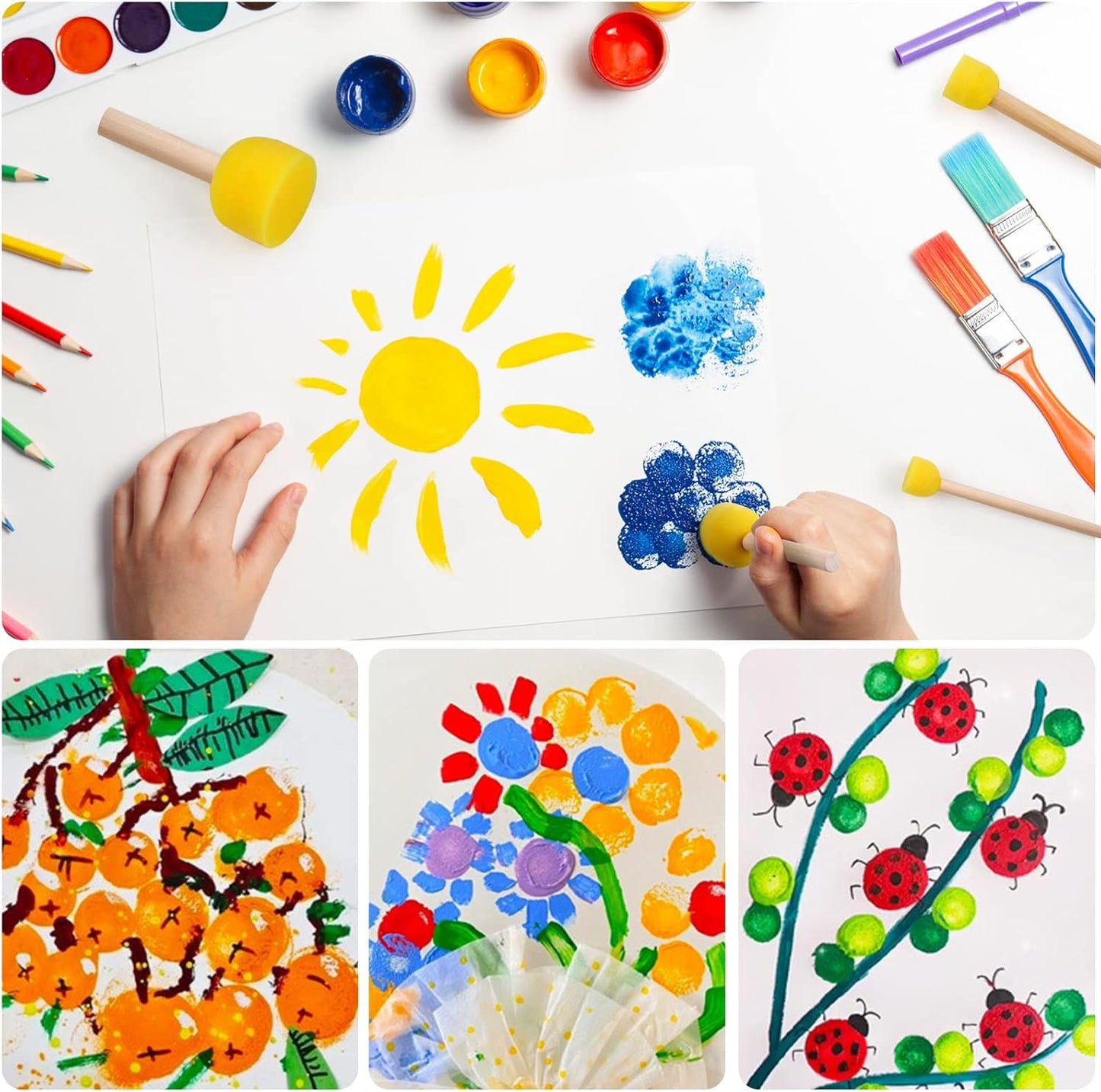 30 Pcs Round Sponges Brush Set, Round Sponge Brushes for Painting, Paint Sponges for Acrylic, Painting Tools for Kids Arts and Crafts (4 Sizes)