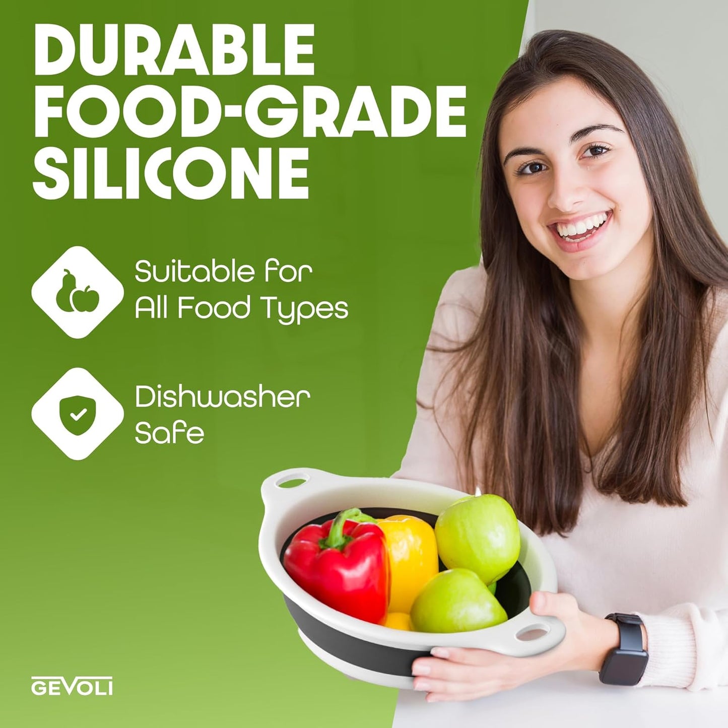 Collapsible Colanders (3 Pack Set) Food Strainers with Over-Sink Water Draining Base for Pasta Fruits and Vegetables (Patent Pending) White (3 Sizes, 3QT, 4QT and 5 Quart)