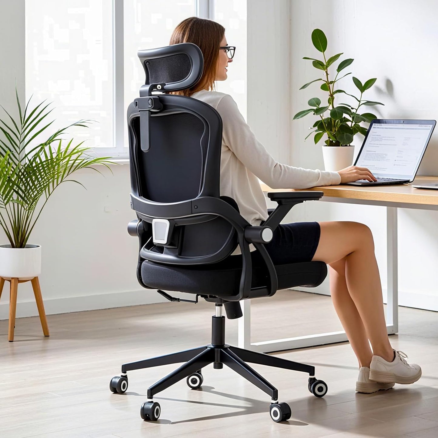 Big and Tall Ergonomic Office Chair - 400LB Comfy Desk Chairs with Headrest and Back Support, Heavy Duty Mesh Computer Chairs with Wheels and Arms for Home Office, Study, Bedroom and Dorm