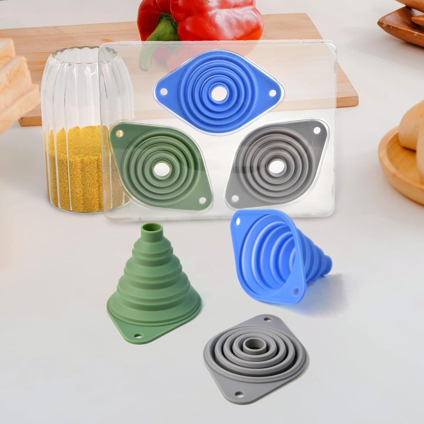 Kitchen Funnel Set 3 Pack,Funnels for Kitchen Use Filling Bottles,Silicone Funnel Collapsible,Small Funnels for Filling Small Bottles