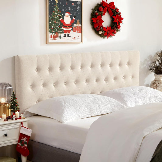 Tufted Upholstered Headboard Queen Size, Solid Wood Head Board with Durable Metal Legs, Adjustable Height Bed headboard from 37” to 51” Fabric Headboard in Modern Button Design, Beige
