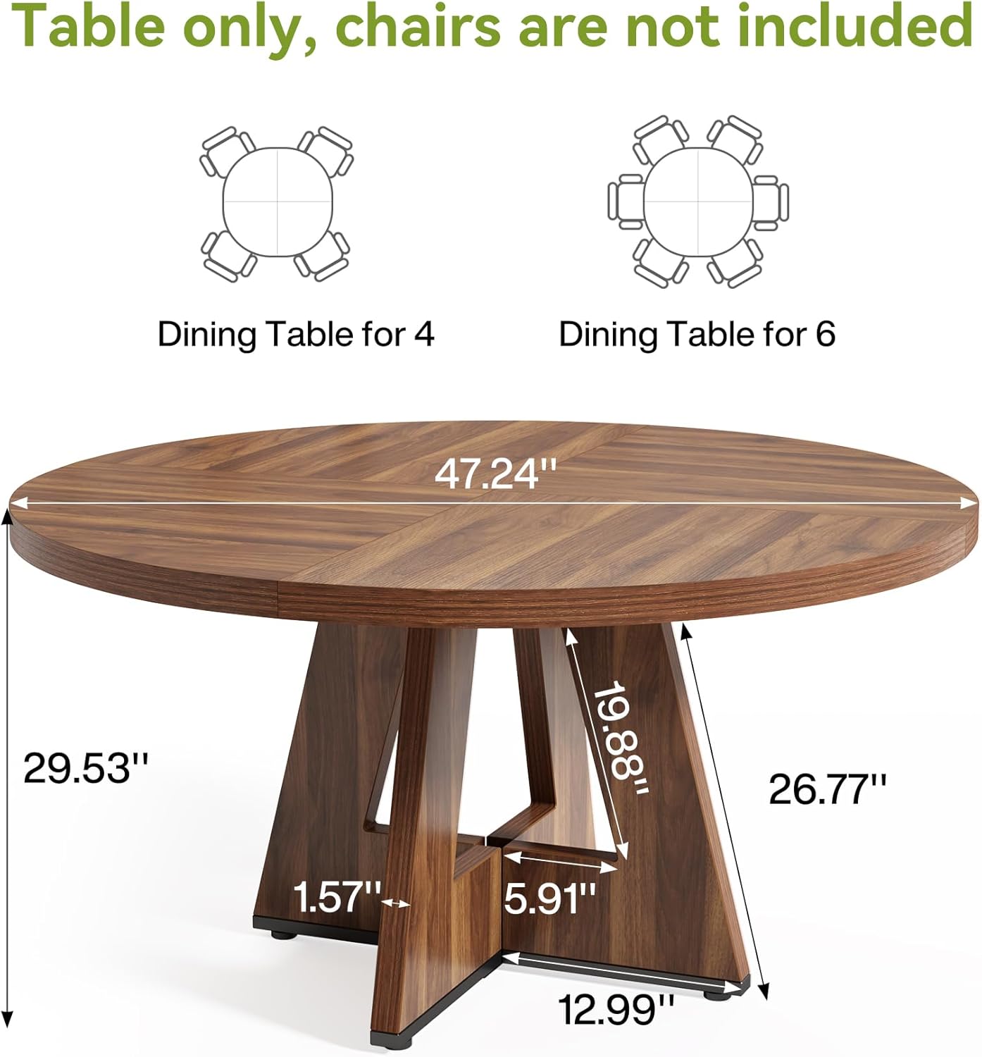 LITTLE TREE Round Dining Table for 4-6 People, 47 Inches Dining Room Table with Wooden Pedestal Base, Brown Dinner Tables, Circle Kitchen Tables for Dining Room, Kitchen, Living Room(Table Only)