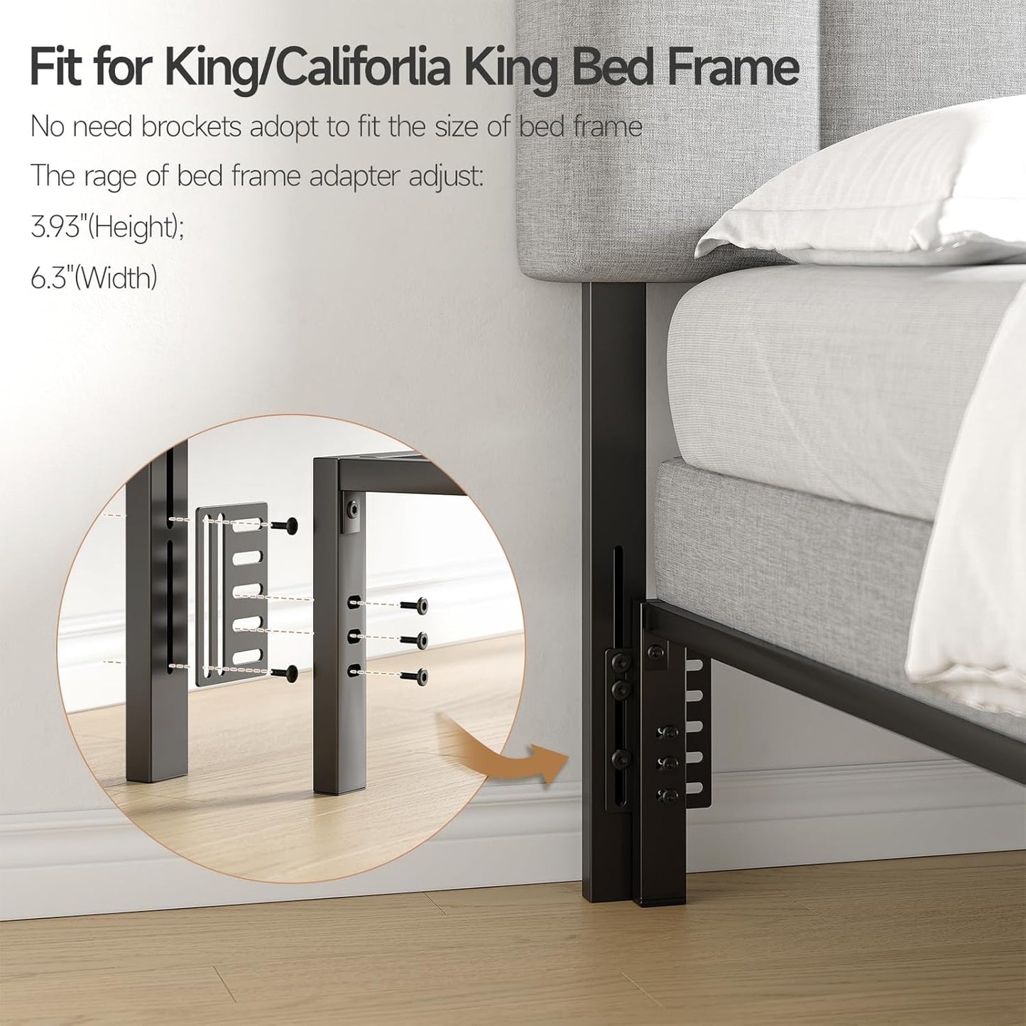 ONBRILL Adjustable Headboard for King/California King Size Bed Frame, Linen Fabric Bed Headboard with Storage & RGB LED Light in Modern Vertical Channel Design, Light Grey