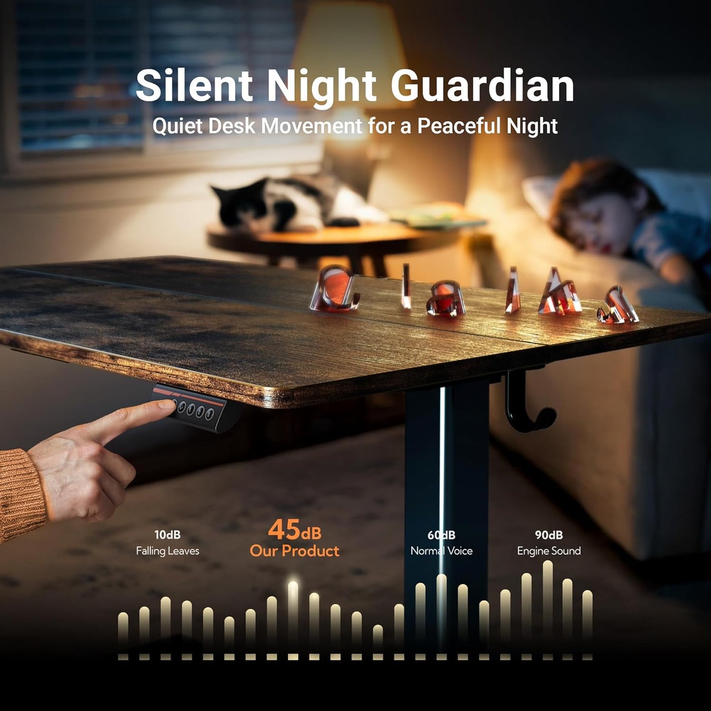 Claiks Electric Standing Desk, Adjustable Height Stand up Desk, 24x48 Inches Sit Stand Home Office Desk with Splice Board, Black Frame/Rustic Brown Top