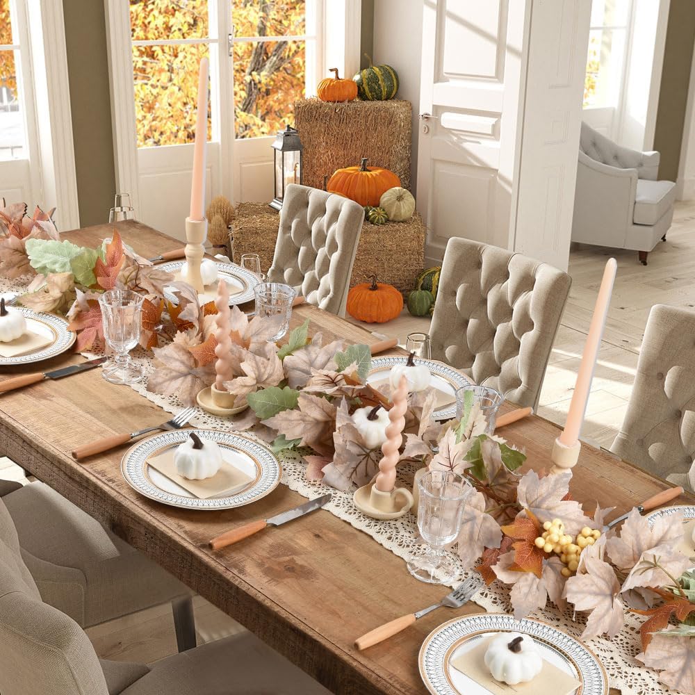 Fall Maple Leaf Garland, Hanging Vine Artificial Autumn Foliage Decoration for Thanksgiving, Home, Wedding, Fireplace, Party, Christmas (White)