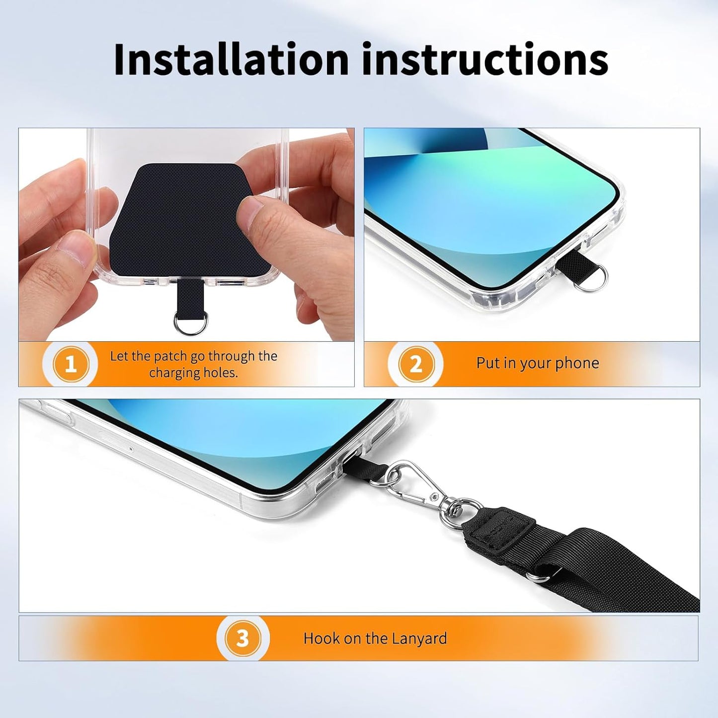 CACOE Phone Lanyard 2 Pack-2× Adjustable Neck Strap,2× Phone Patches,Universal Cell Phone Multifuctional Patch Lanyards Compatible with Most Smartphones(Black+Gray)