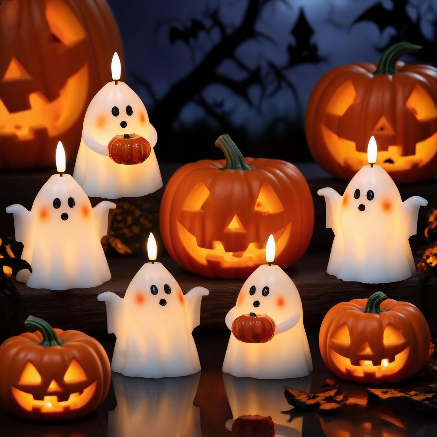 Wondise Halloween Flameless Candles with 6hrs Timer Spooky Ghost, Battery Operated Candles Halloween 3D Flickering Wick Real Wax 2 Packs Halloween Candles for Halloween Decoration Gift （D 3.5" x H 5"