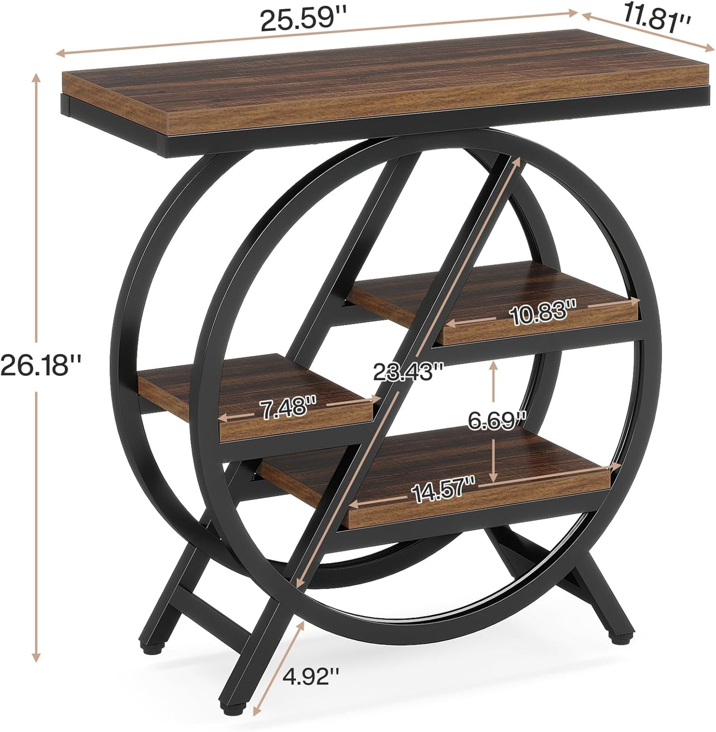 Tribesigns End Table for Living Room, 3-Tier Narrow Side Table with Storage, Wood Sofa Side Table with Geometric Metal Frame, Industrial Nightstand and Bedside Table for Bedroom