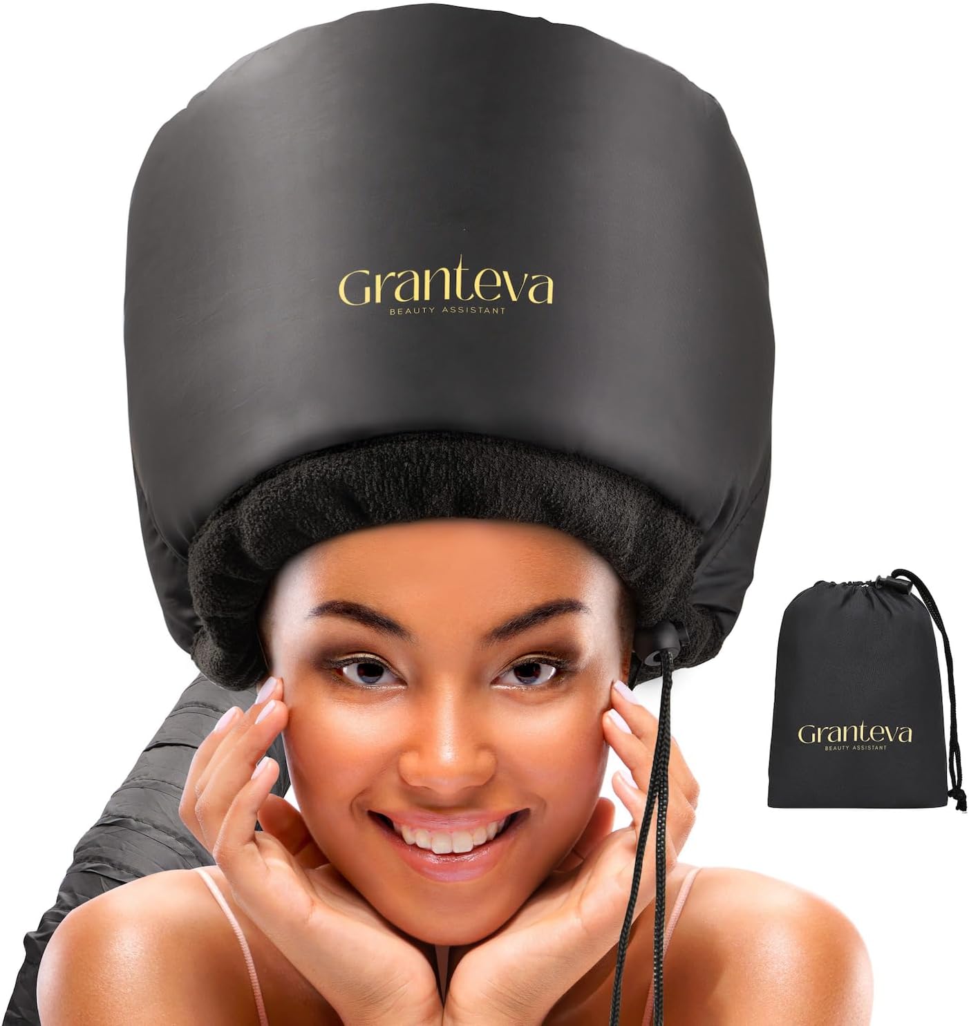 Hooded Hair Dryer Attachment w/A Headband Integrated That Reduces Heat Around Ears & Neck - Hair Dryer Hooded Diffuser Cap for Curly, Speeds Up Drying Time, Deep Conditioning At Home - Portable, Large