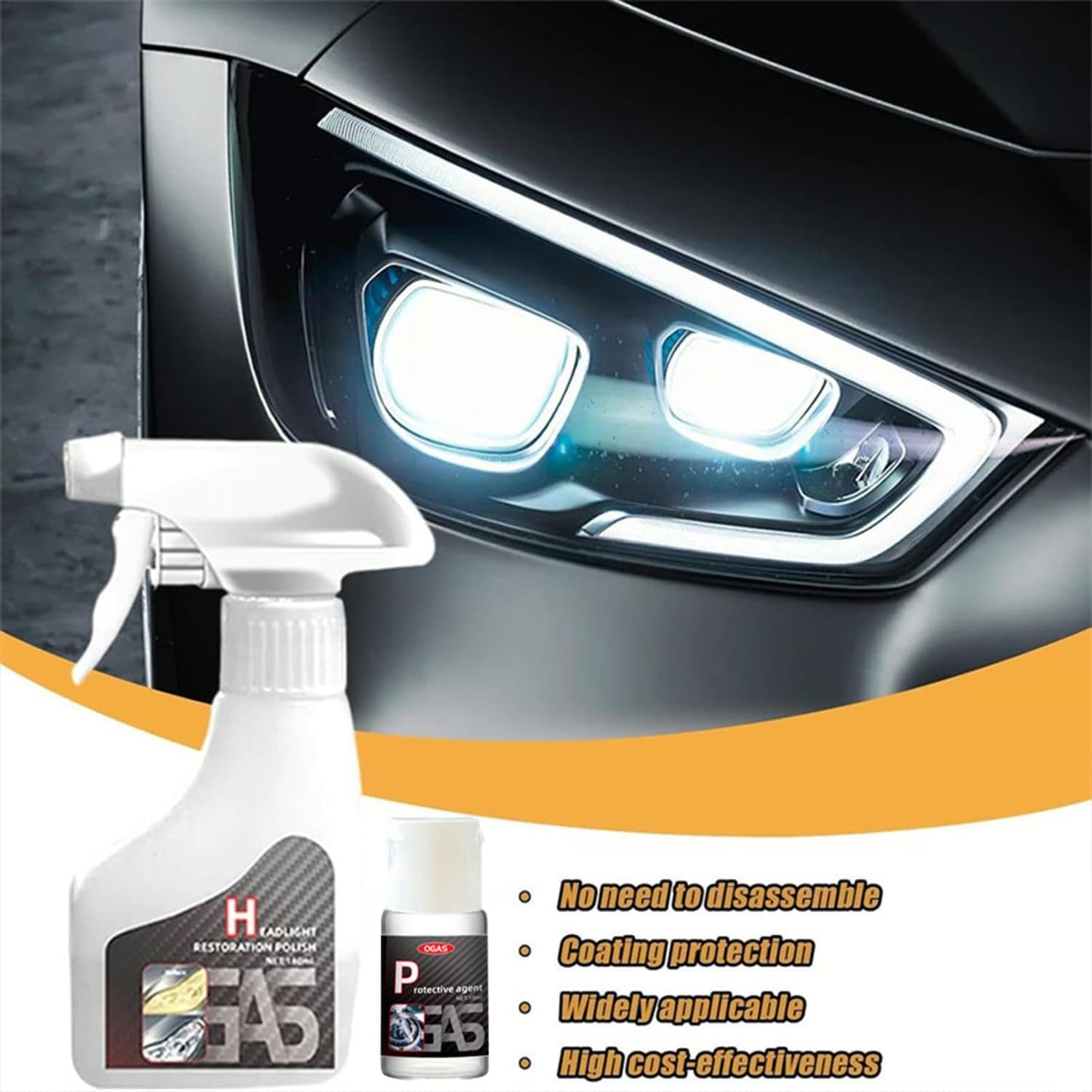 Car Headlight Restoration Polishing Kits Headlamp Repair Kits Car Light Polisher Cleaning Kits Ceramic Coating Spray Shiny Stuff Headlight Cleaner-6.3Fl.Oz