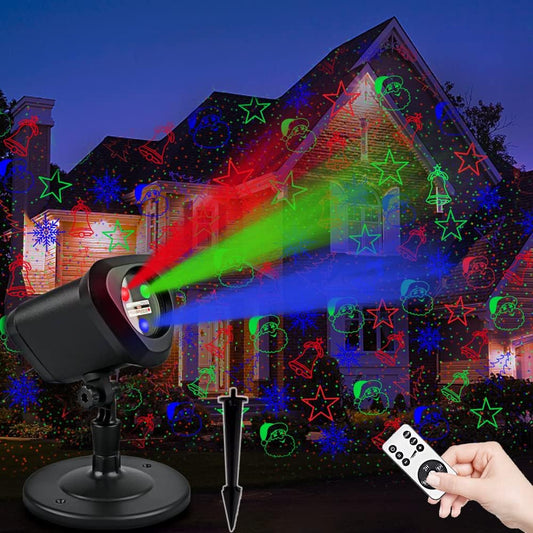 RGB Laser Christmas Lights - Indoor/Outdoor, 3 Colors, Multiple Patterns, Waterproof with Remote - for Holiday Decor
