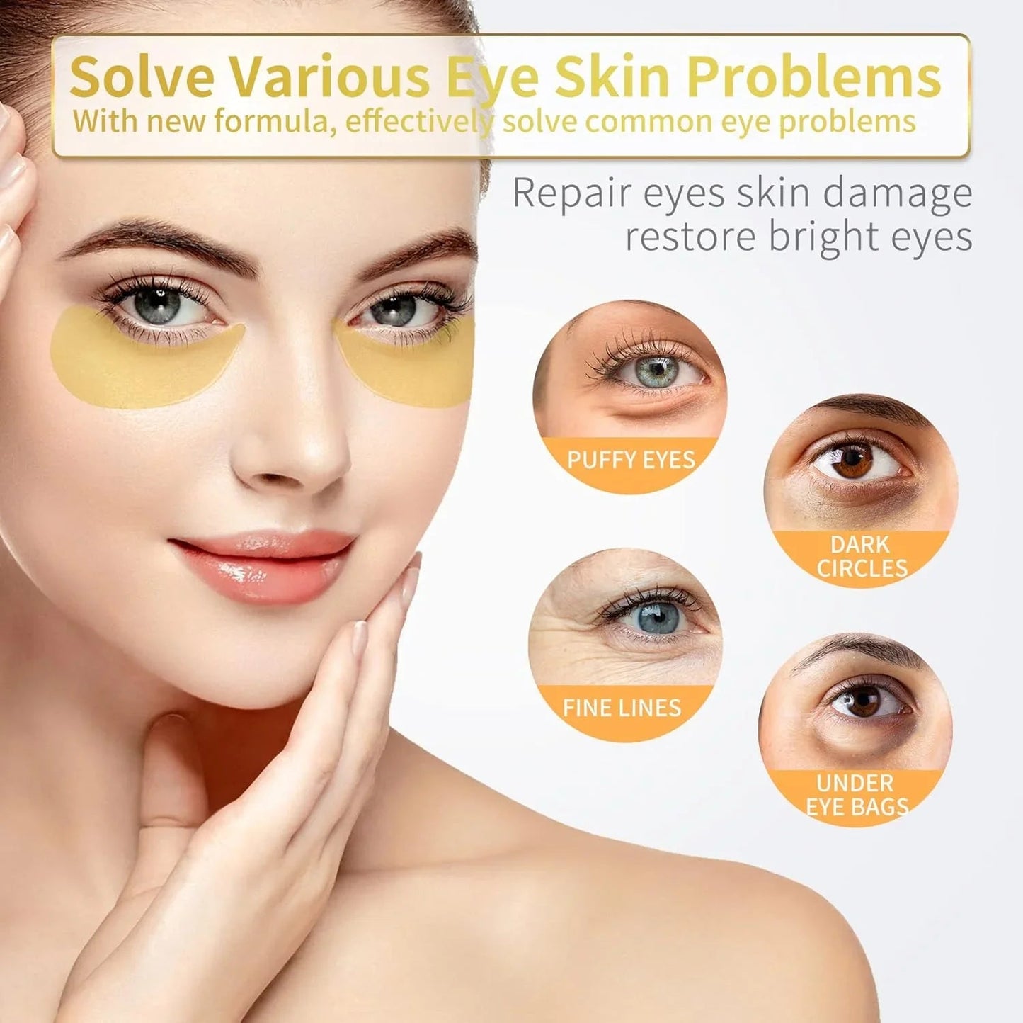 24K Gold Under Eye Patches – 60pcs for Dark Circles, Puffiness & Wrinkles Care - Cart Shape