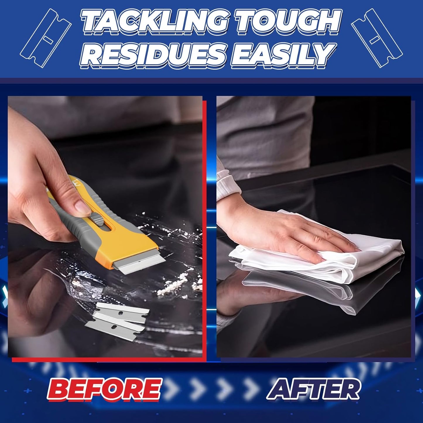 DIYSELF Single Edge Razor Blades, 100 Blades, Razor Blades Refiils for Razor Scraper, Utility Knife, Heavy Duty One Edge Blades, High Carbon Steel Blade for Removing Decals, Stickers