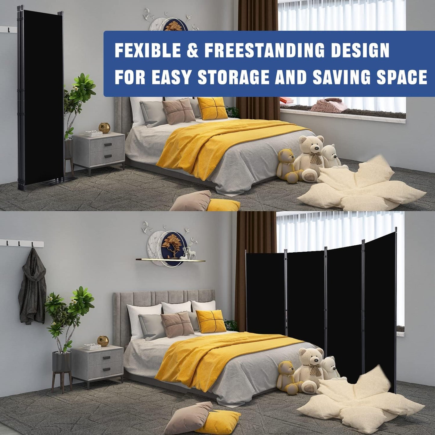 Room Divider 6FT Portable Room Dividers and Folding Privacy Screens, 88'' W Fabric Divider for Room Separation, 4 Panel Partition Room Dividers Screen