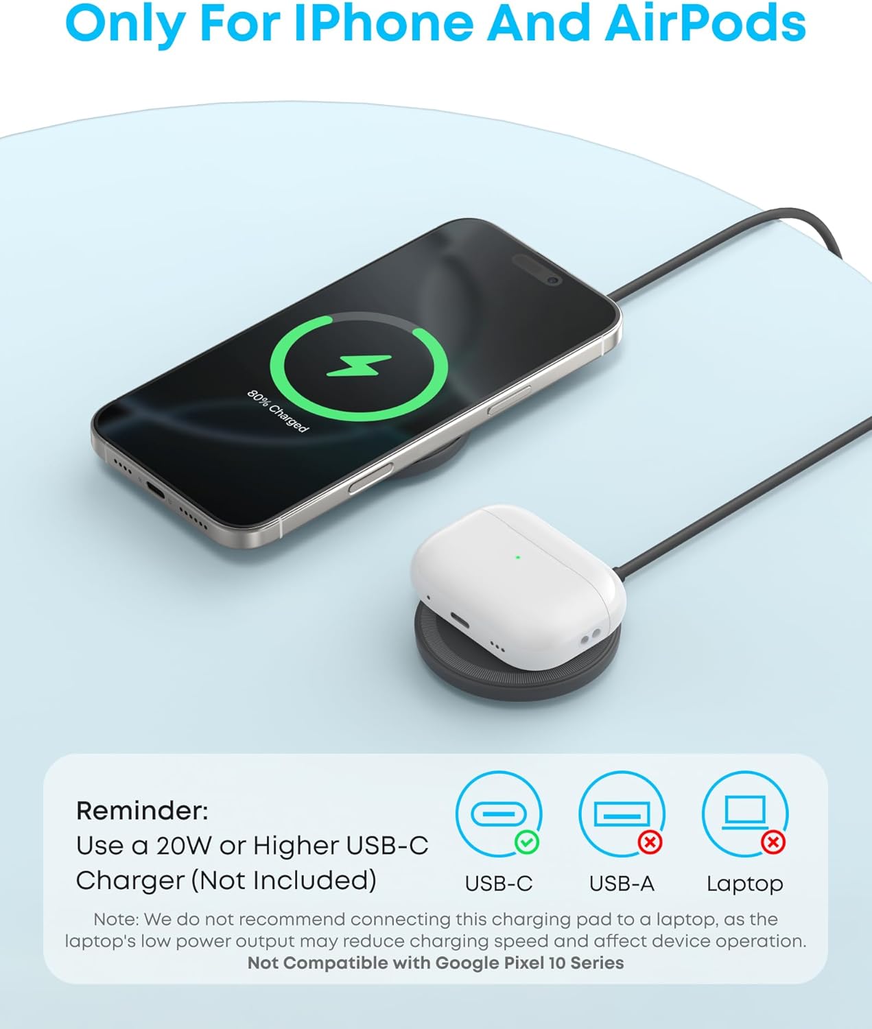 Anker Zolo Magnetic Wireless Charger, 2-Pack Qi2 Certified 15W MagSafe-Compatible Wireless Charging Pad, for iPhone 17/16/15/14/13 Series, AirPods, and More (Not for Pixel, Adapter Not Included)
