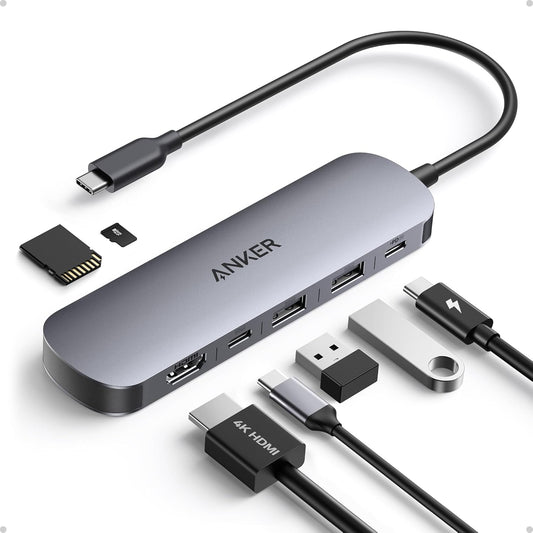 Anker USB C Hub, 7-in-1 Multi-Port USB Adapter for Laptops, 4K@60Hz USB C to HDMI Splitter, 85W Max Power Delivery, 3xUSBA & C 3.0 Data Ports, SD/TF Card, for Type C Devices (Charger Not Included)