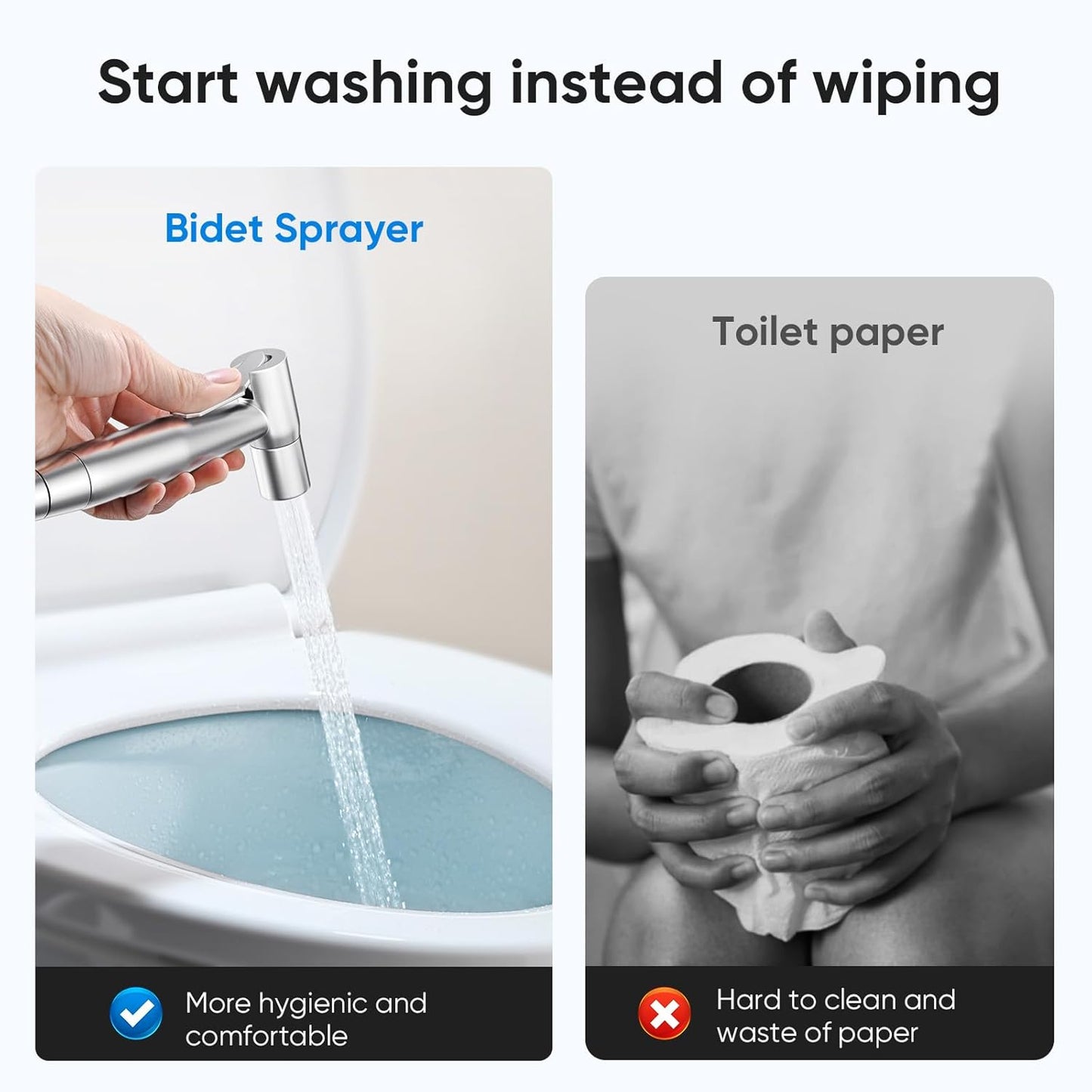 Arofa Handheld Toilet Bidet Sprayer for Toilet-Adjustable Water Pressure Control with Bidet Hose for Feminine Wash, Stainless Steel Brushed Nickel Bidet Faucet Cloth Diaper for Baby Wash