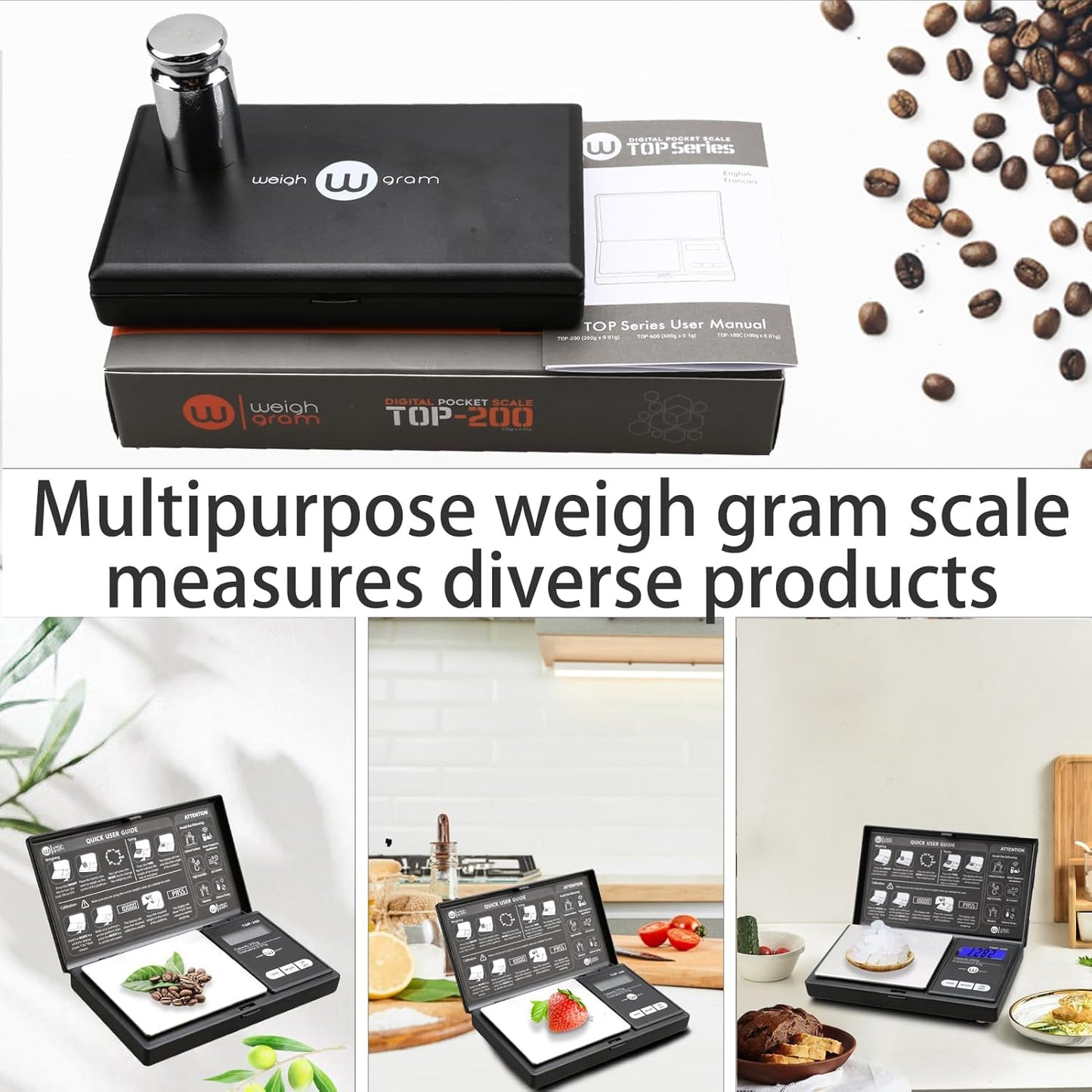 Weigh Gram 200g Digital Pocket Gram Scale 0.01g Accuracy, 200g x 0.01g Mini Digital Grams Scale, Small Food Scale, Jewelry Scale, Ounces Grains Scale With100g Calibration Weight
