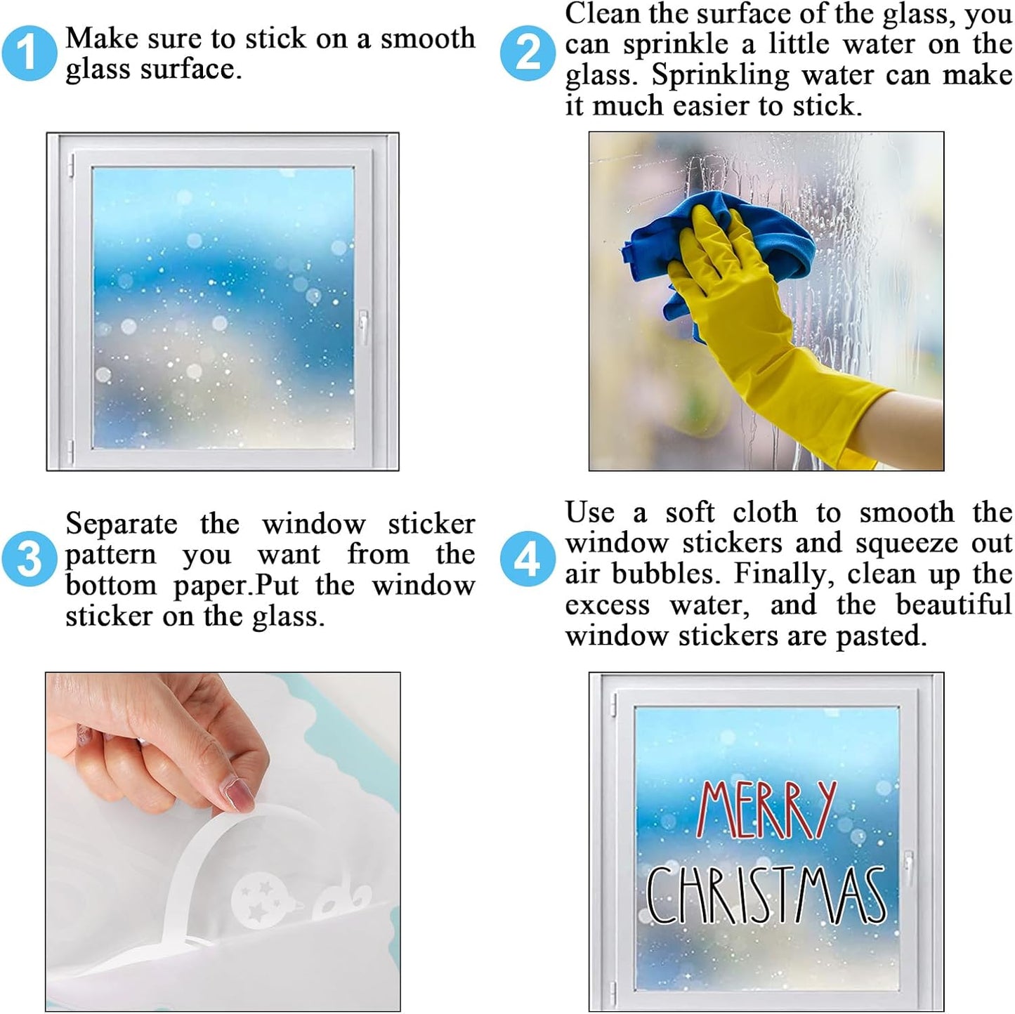 Whaline Merry Christmas Window Clings Red Black Xmas Tree Ball Snowflake Window Stickers Double-Side Plaid Glass Decals for Home Party Supplies, 7.9 x 11.8 Inch, 9 Sheets