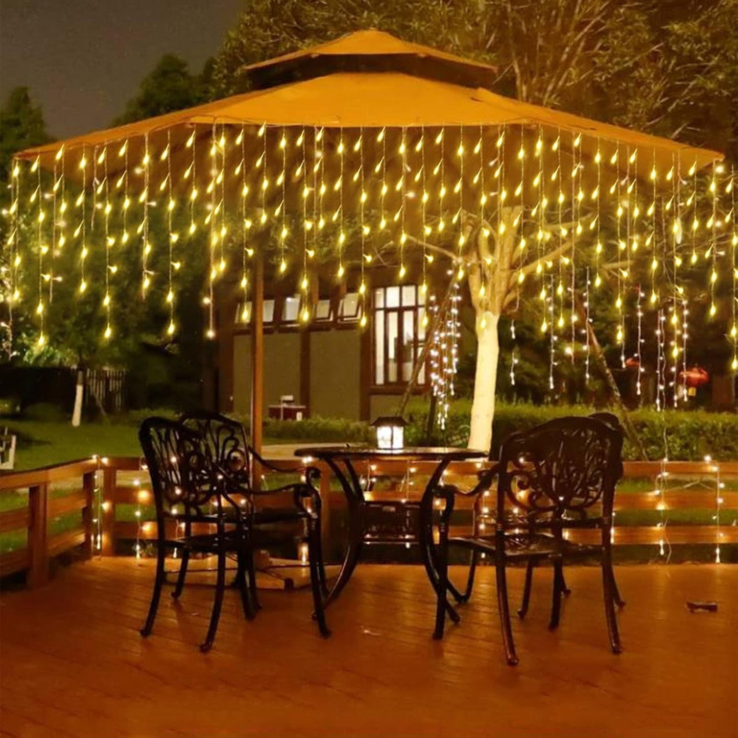 304 LED Solar Christmas Icicle Lights Outdoor Decorations, 8 Modes Waterproof Icicle Fairy Lights for Outside Holiday, Patio, Balcony, Christmas, Window, House Eaves Decorations, Warm White