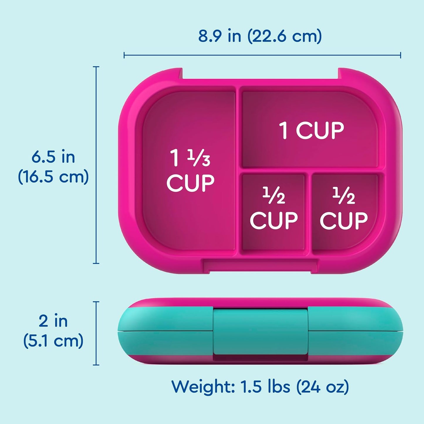 Bentgo Chill Kids Leak-Proof Lunch Box - 4-Compartment Bento Box with Built-In Ice Pack, 3.3 Cup Capacity, PFAS & BPA-Free, Microwave & Dishwasher Safe, Ideal Size for Ages 3 to 7 (Fuchsia/Teal)