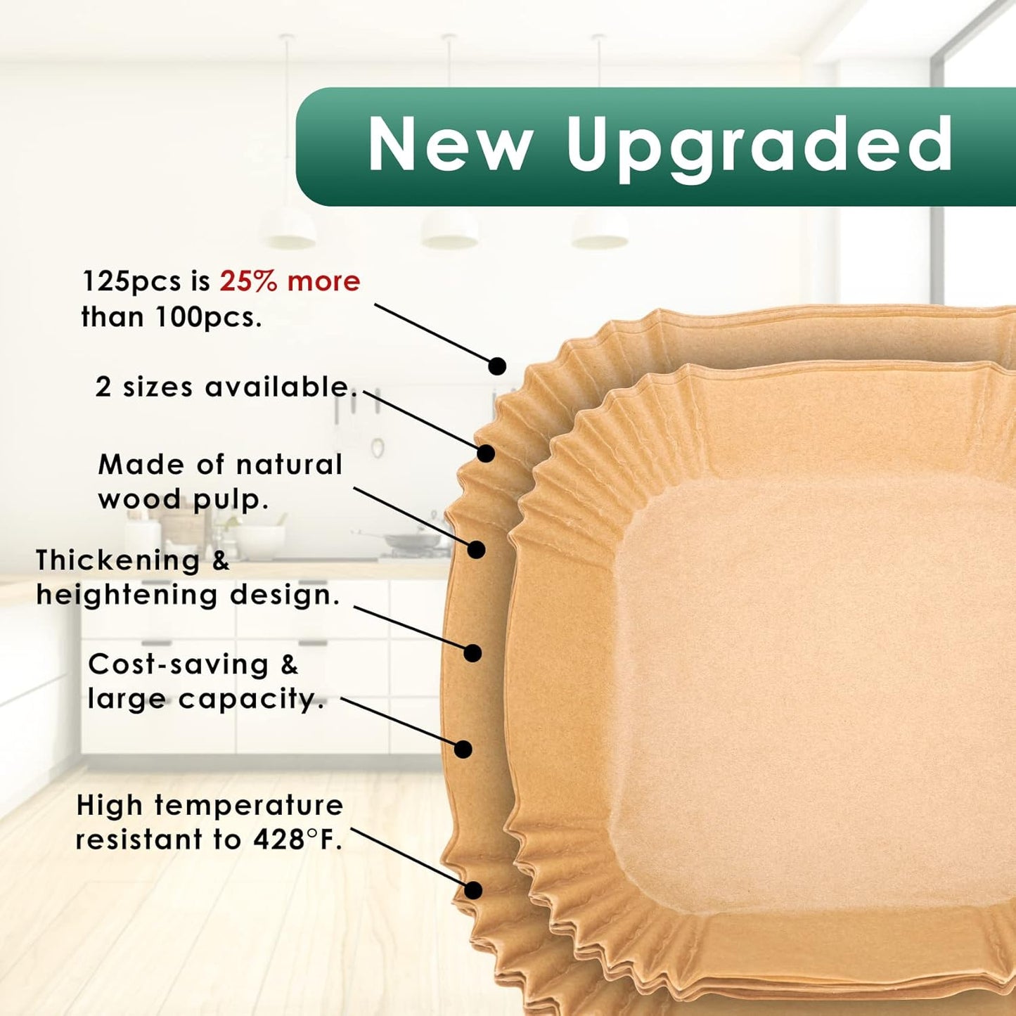 Air Fryer Paper Liners, 125Pcs Parchment Paper, Air Fryer Liners Disposable for Microwave, Non-Stick Air Fryer Liner Square Free of Bleach (8IN)