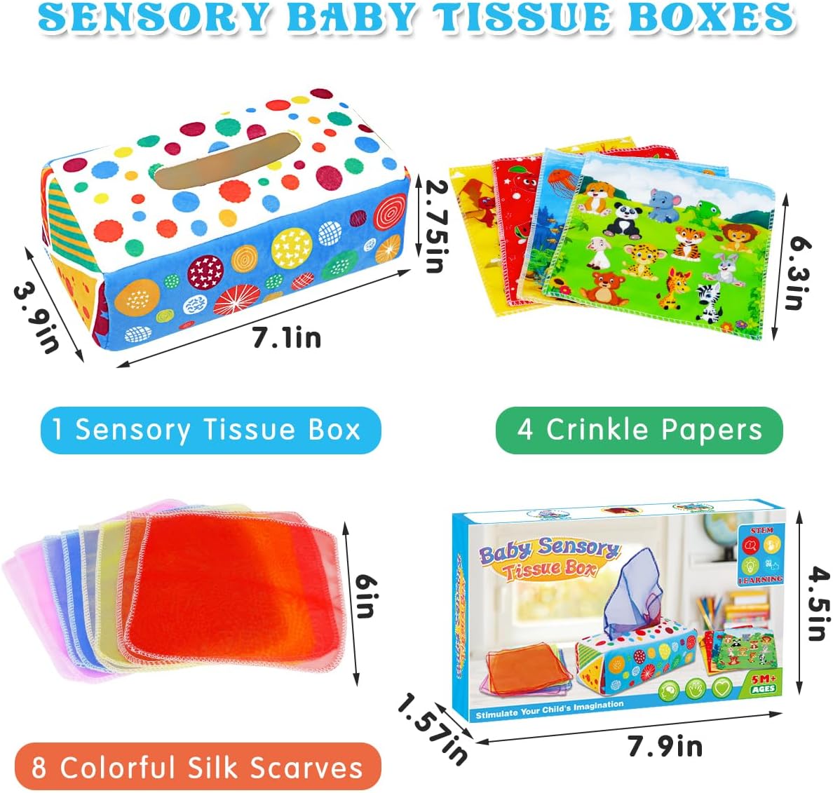 Aiduy Baby Toys 6 to 12 Months - Baby Tissue Box Toys Montessori Toys for Babies 6-12 Months Soft Crinkle Infant Sensory Toys for 1 Year Old Early Learning Toys Baby Boys Girls Gifts