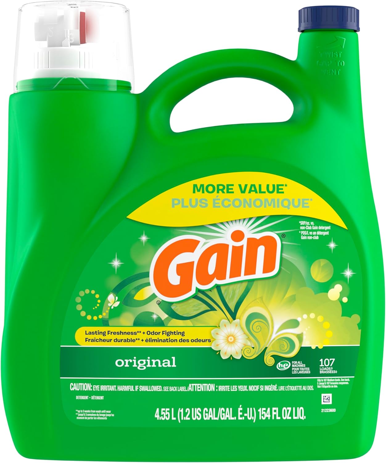Gain + Aroma Boost Laundry Detergent Liquid, Original Scent, 107 Loads, 154 fl oz, HE Compatible Laundry Soap with Febreze and Oxi, Gain Laundry Detergent, Liquid Laundry Detergent