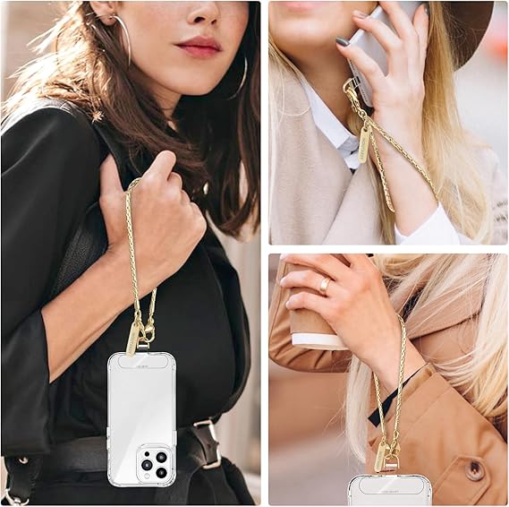 Phone Wrist Strap Metal Phone Chain Wristlet Strap Detachable iPhone Lanyard Wrist with 2 Tether Tabs iPhone Charm strap For Women girls Shopping Traveling Party Walking