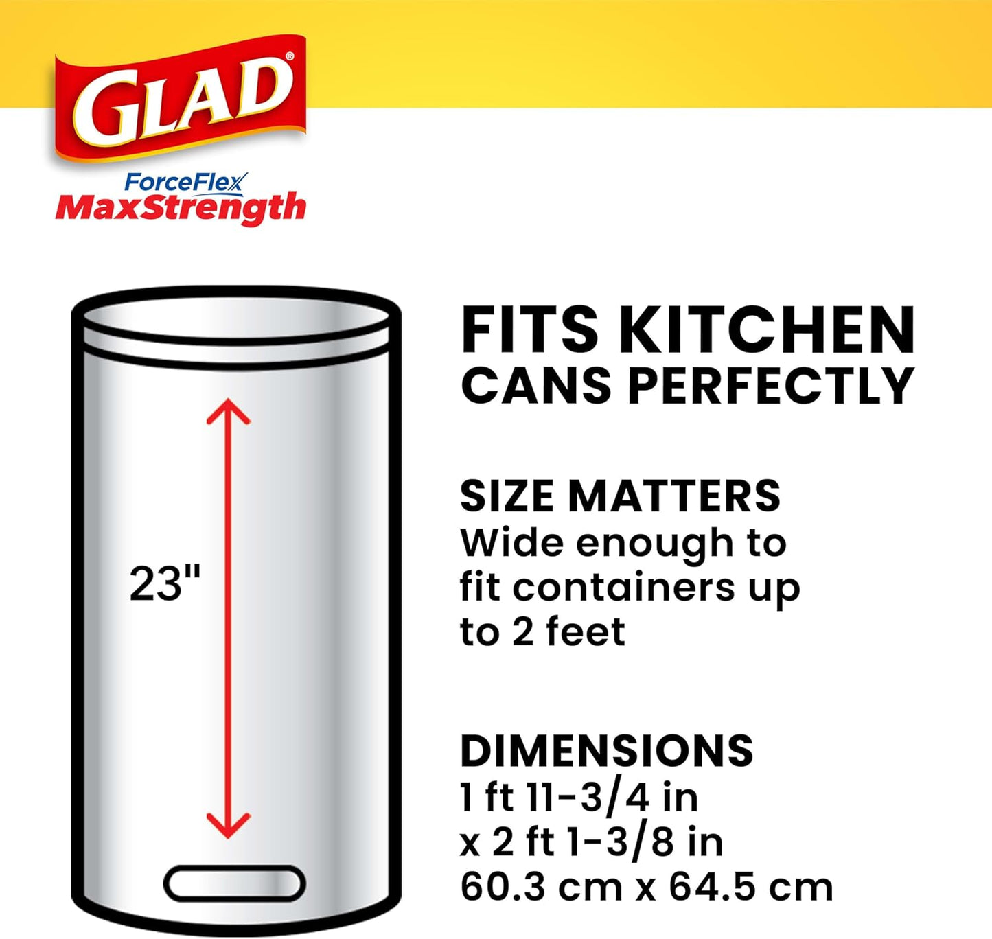 Glad ForceFlex MaxStrength Tall Kitchen Drawstring Trash Bags, 13 Gal, 90 Ct (Package May Vary)