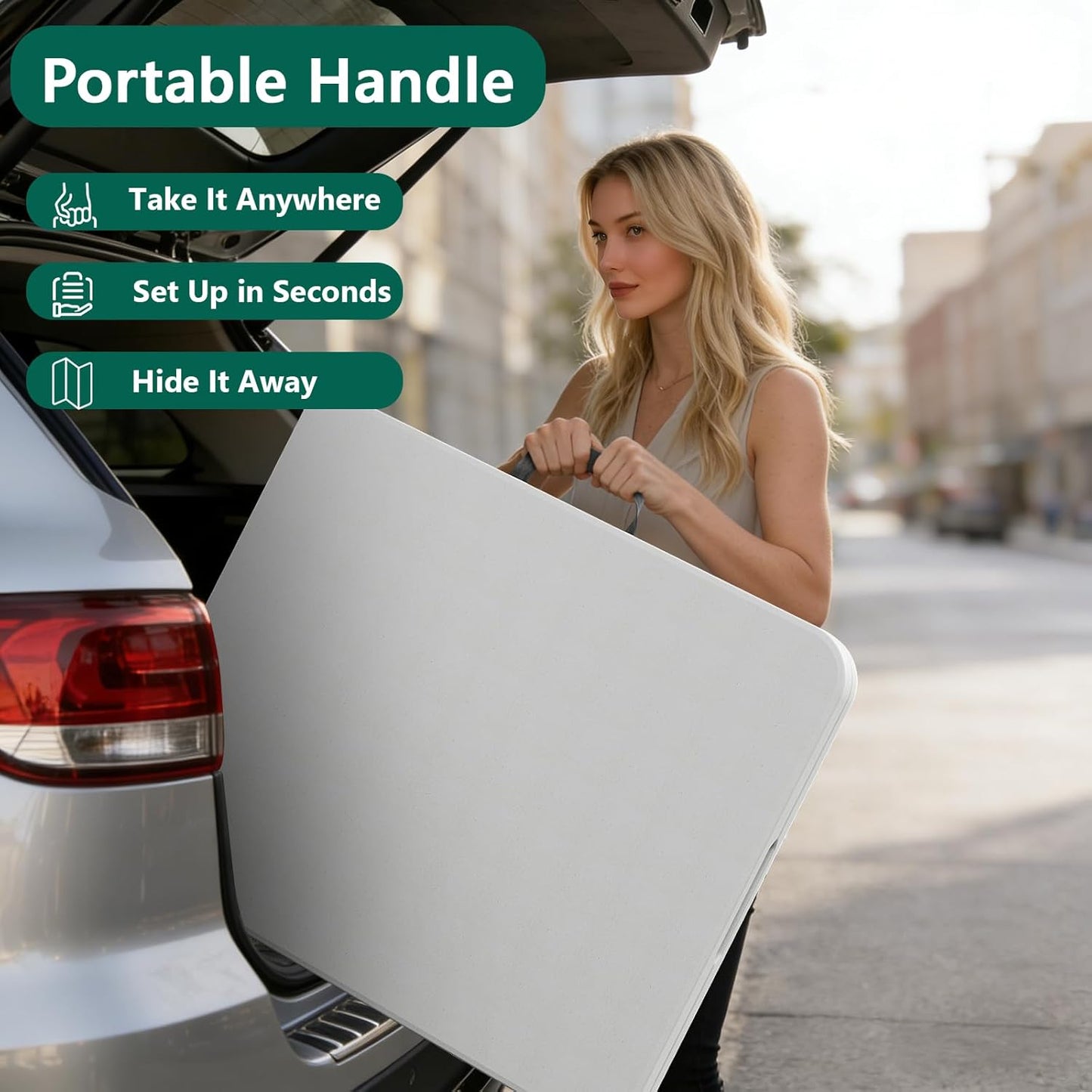 Folding Table 6ft - Heavy Duty Plastic Table with Handle, Foldable & Portable, Fold-in-Half Utility Tables for Outdoor, Dining, Wedding, Events, Indoor, Picnic, Camping, Party (White)