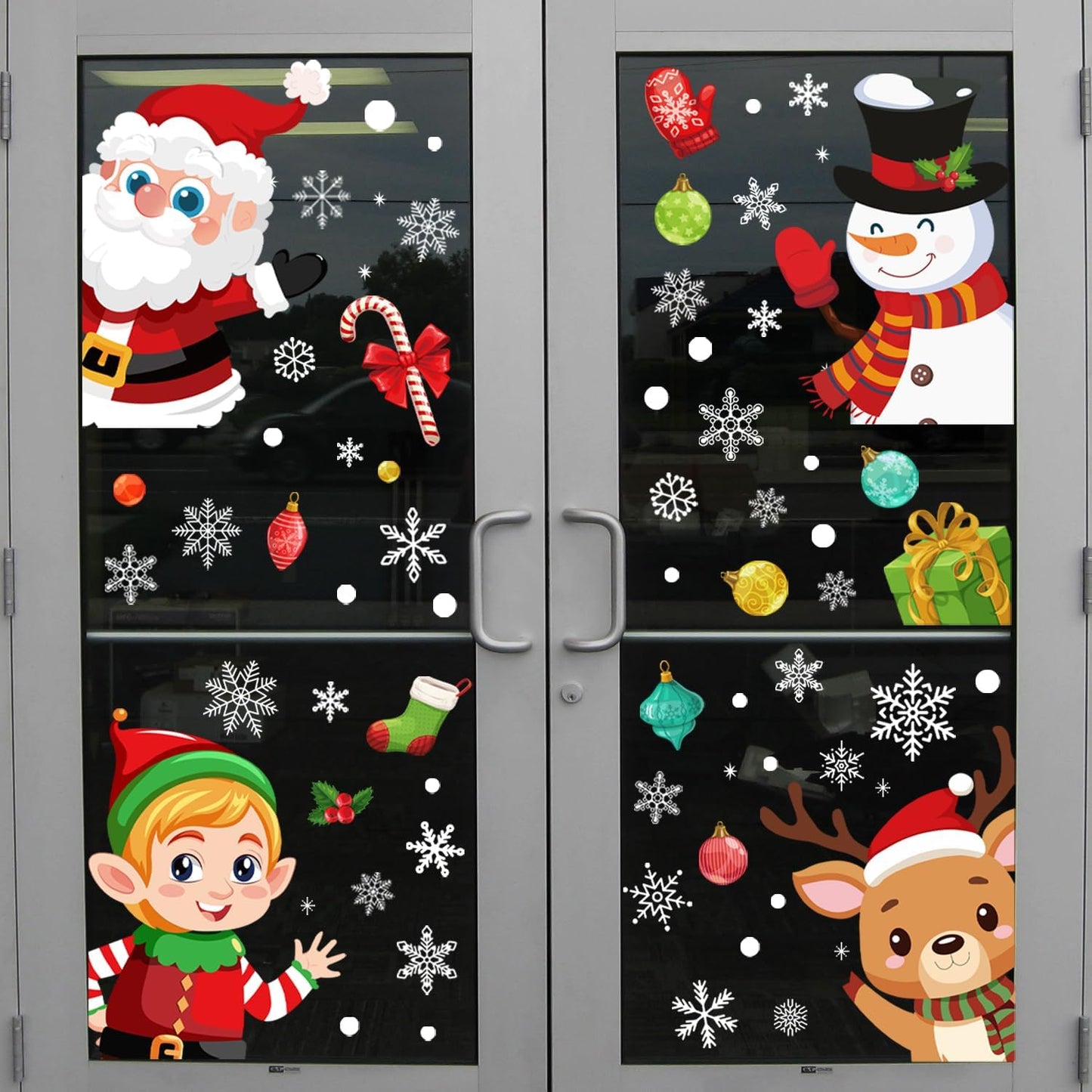 72PCS Christmas Window Clings for Glass Windows,Double Sided Snowflakes Xmas Window Stickers,Reusable Static Santa Claus Reindeer Snowman Christmas Decals,Winter & Holiday Decorations