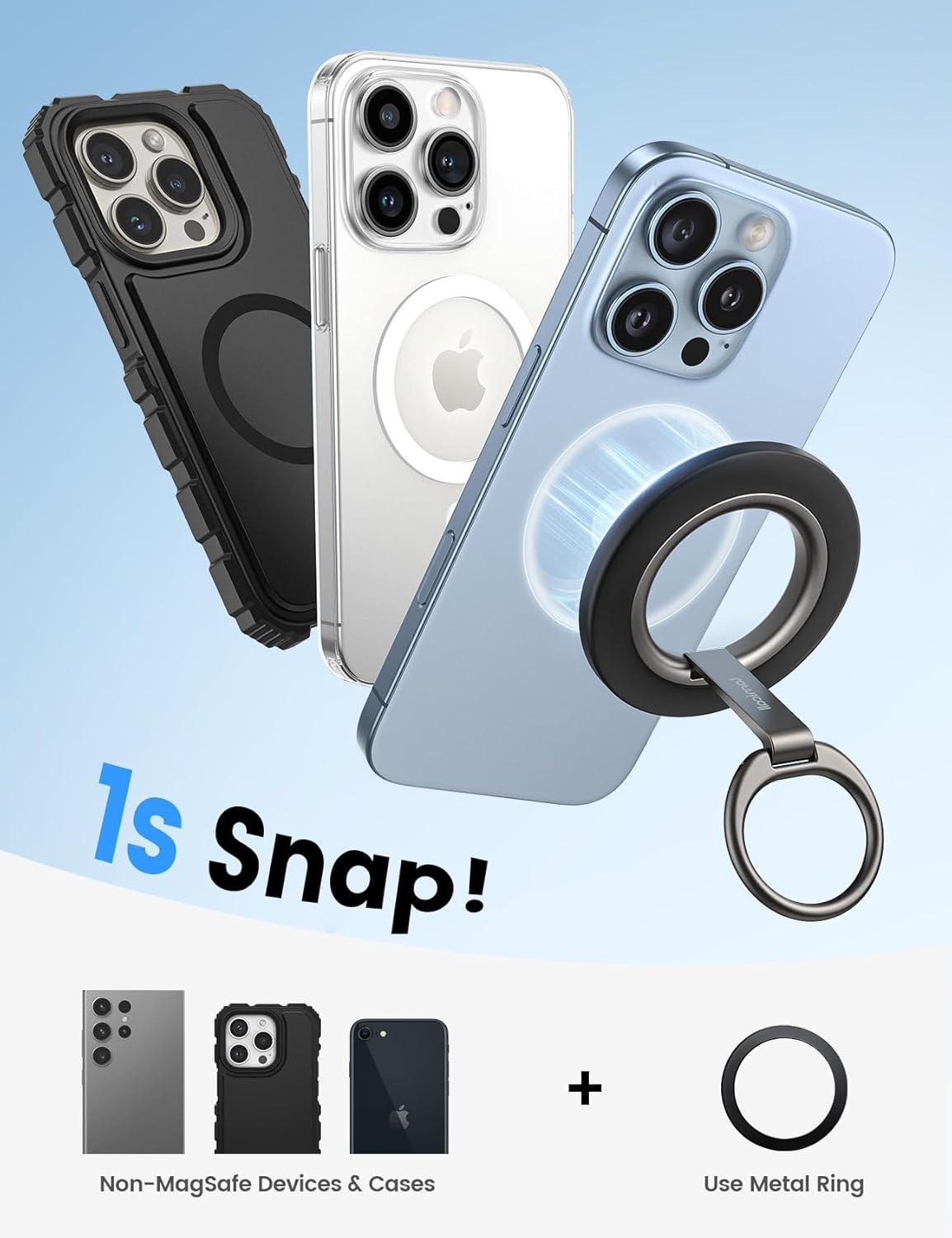 Lamicall for MagSafe Magnetic Phone Ring Grip - 360° Rotation Finger Grip Holder Stand, Super Magnet Cell Phone Kickstand Ring, Mag Safe Accessories for iPhone 17 16 15 14 13 12 Pro Max Air, Androids