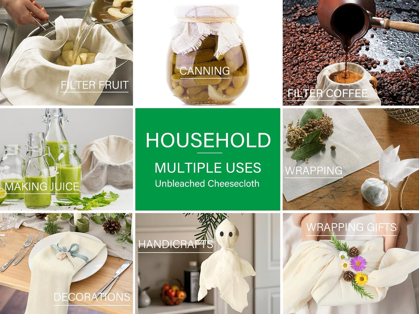 Organic Cheese Cloths, GOTS Certified, Grade 100, 36x36Inch, Reusable Cheese Cloth with Closed Edges Fabric Fine Mesh Cloth, Unbleached Cotton Muslin Cheesecloth for Straining,Cooking,Crafts - 9 Sq.Ft