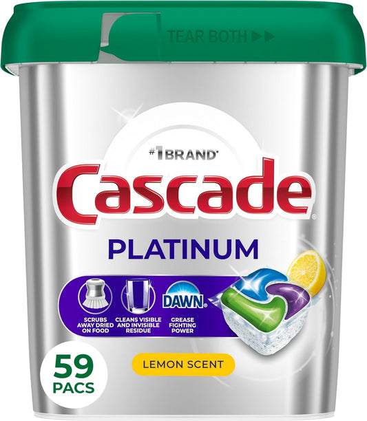 Cascade Platinum Dishwasher Pods, Dishwasher Detergent, Dish Detergent Soap, Lemon, 59 Count